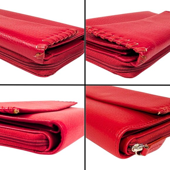 Buxton Red Pebbled Leather Whipstitch Long Zippy Continental Checkbook Wallet - Picture 5 of 10